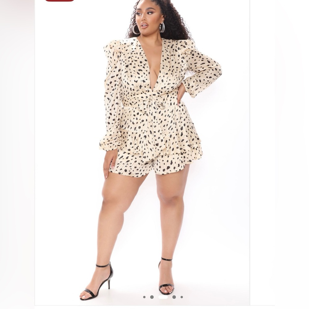 Fashion Nova Cream and Black Polka Dot Romper